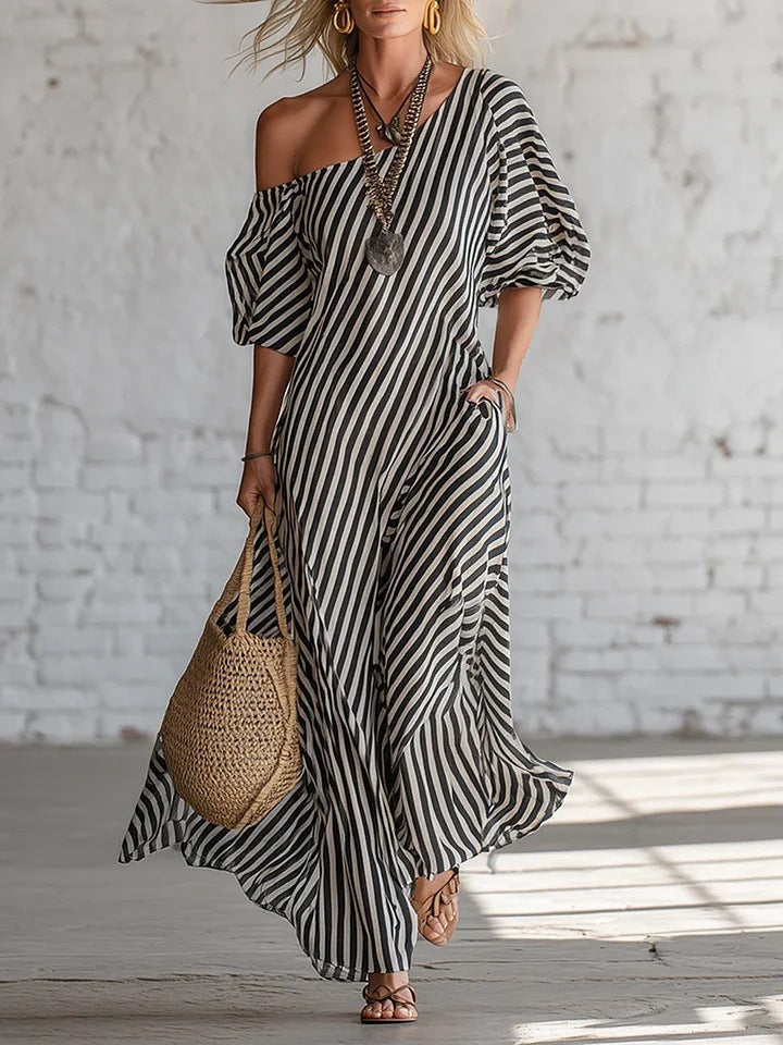 Sienna Walker | Striped Off-Shoulder Summer Dress For Women