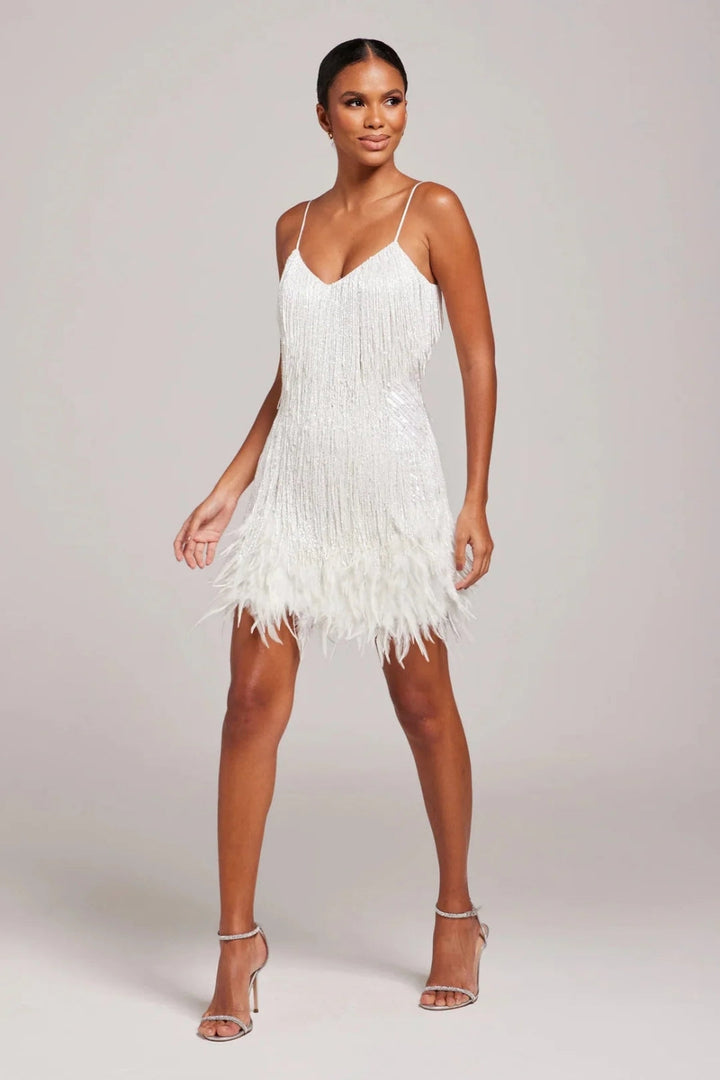 Ewa | Fringe Feather Mini Dress with Spaghetti Straps