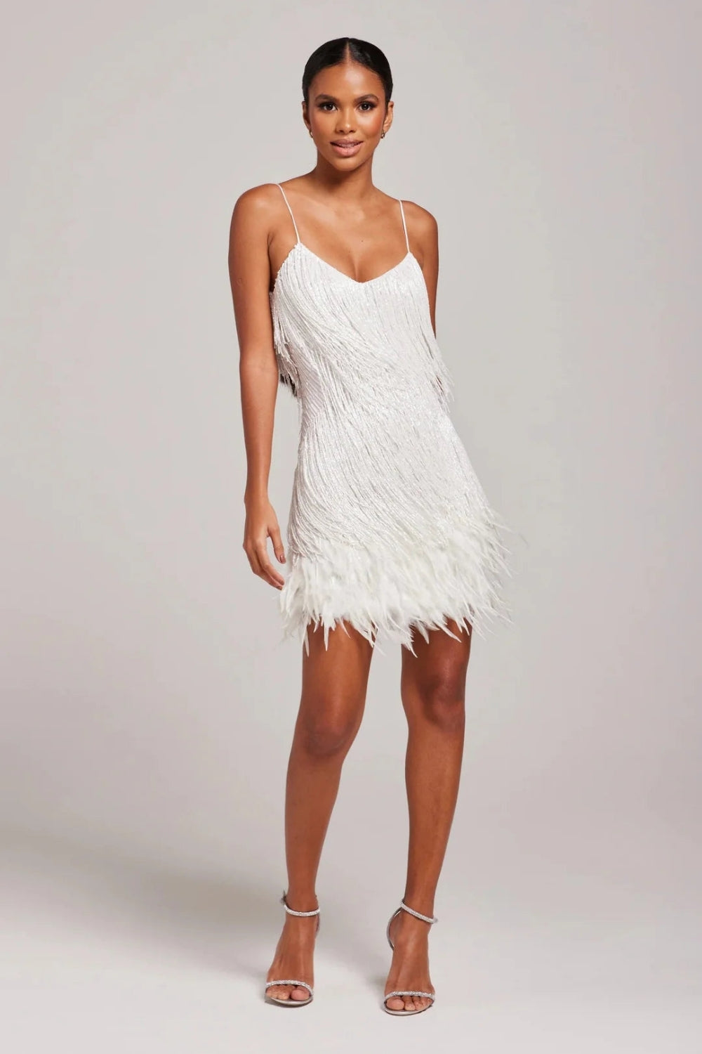 Ewa | Fringe Feather Mini Dress with Spaghetti Straps