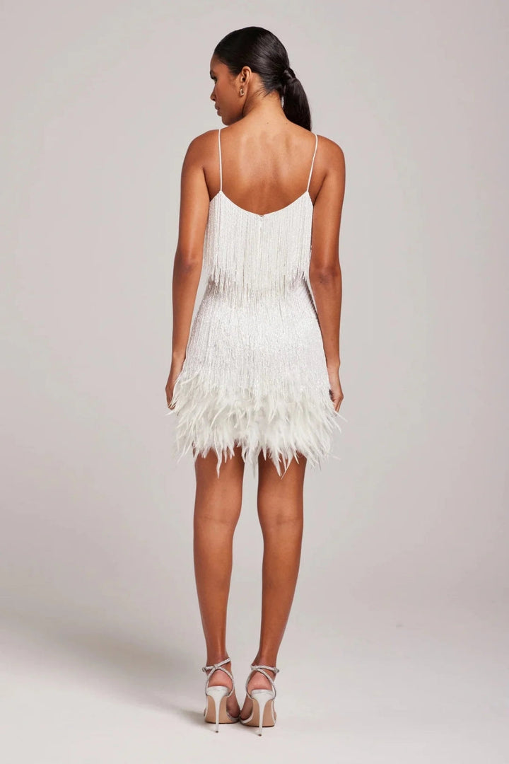 Ewa | Fringe Feather Mini Dress with Spaghetti Straps