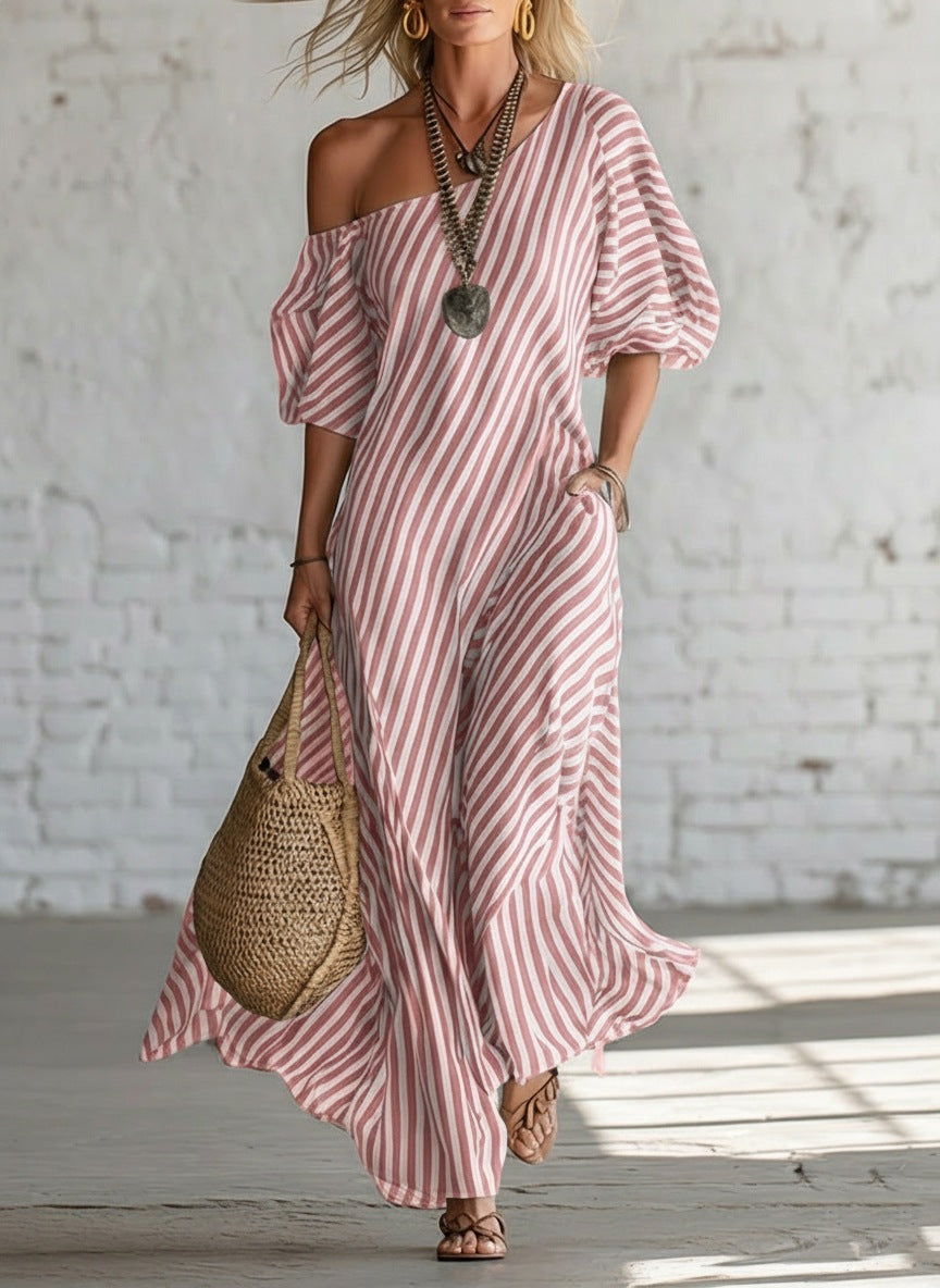 Sienna Walker | Striped Off-Shoulder Summer Dress For Women