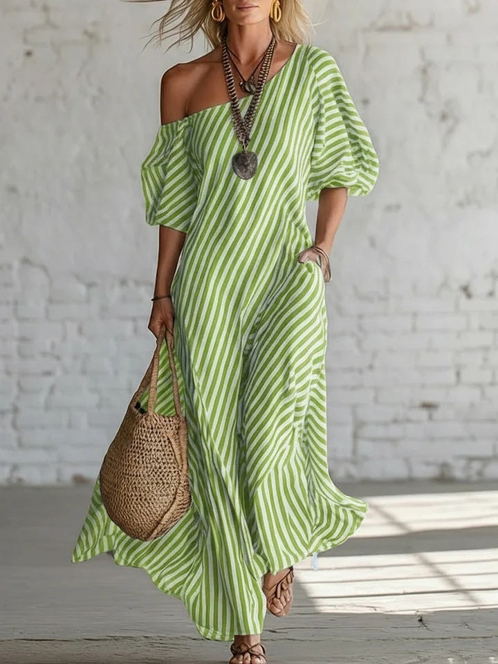 Sienna Walker | Striped Off-Shoulder Summer Dress For Women