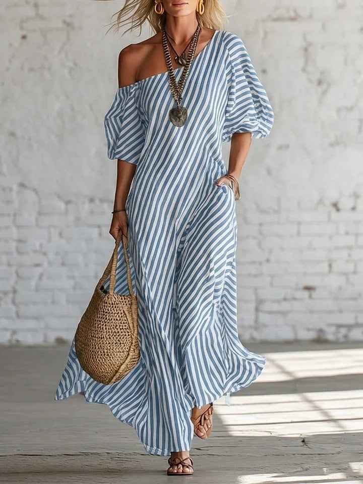 Sienna Walker | Striped Off-Shoulder Summer Dress For Women