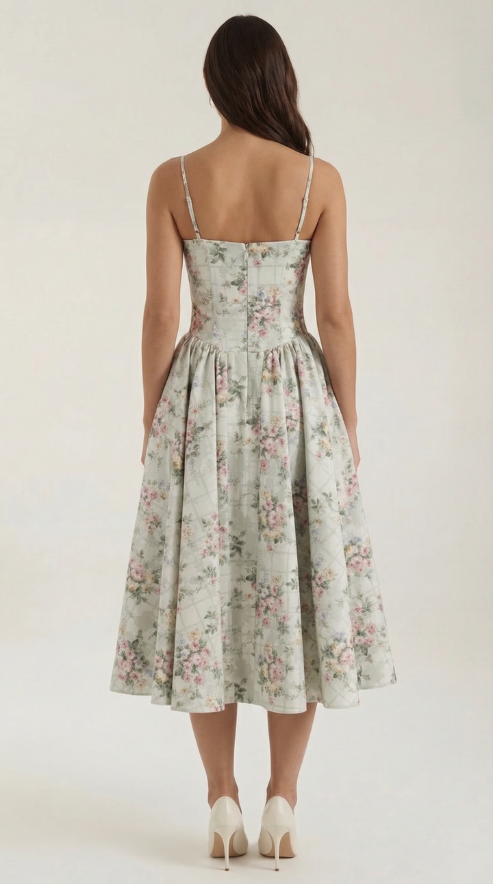 Ulva | Women’s Floral Corset Midi Dress – Sweetheart Neck Summer Dress