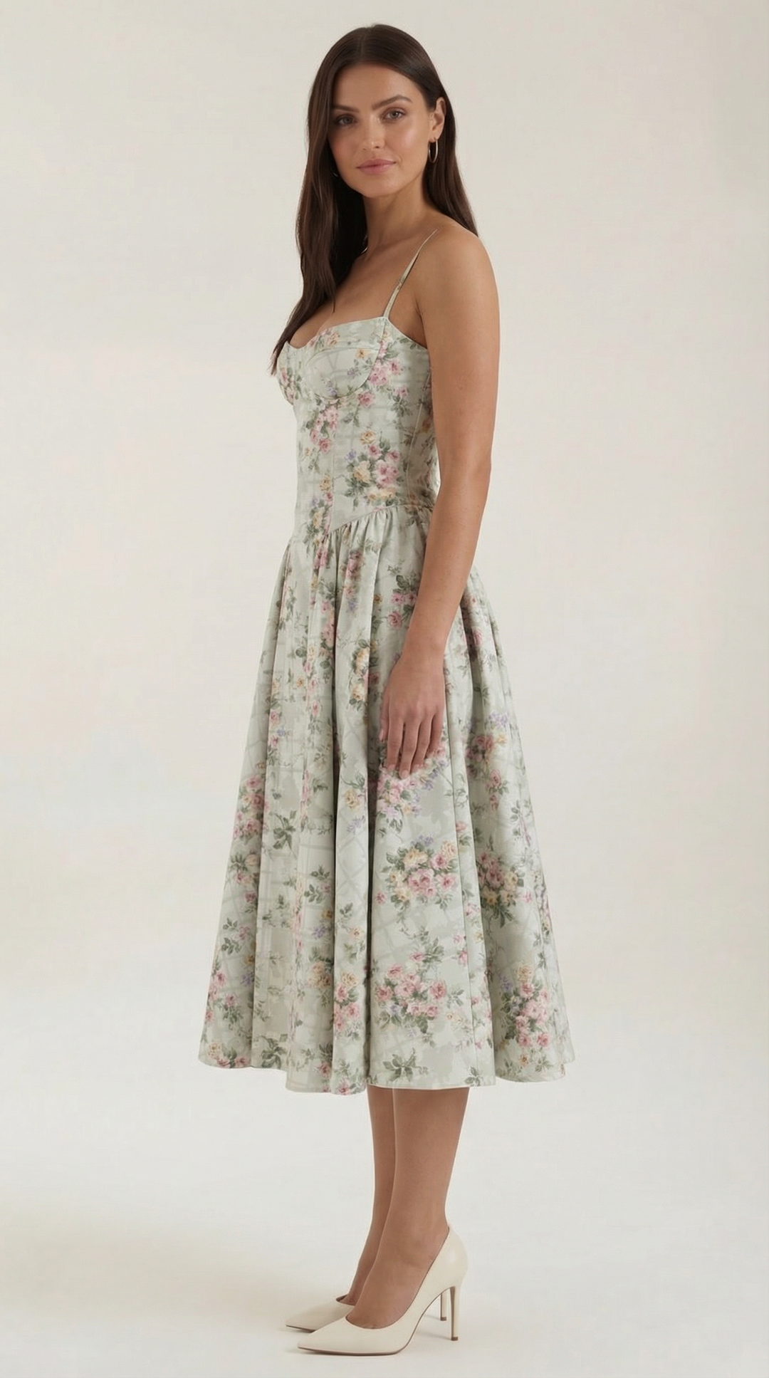 Ulva | Women’s Floral Corset Midi Dress – Sweetheart Neck Summer Dress