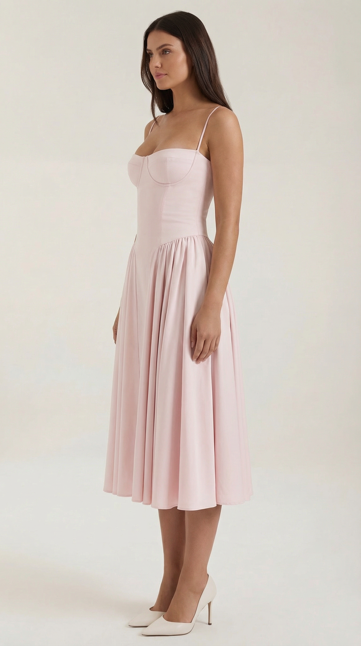 Ulva | Women’s Floral Corset Midi Dress – Sweetheart Neck Summer Dress