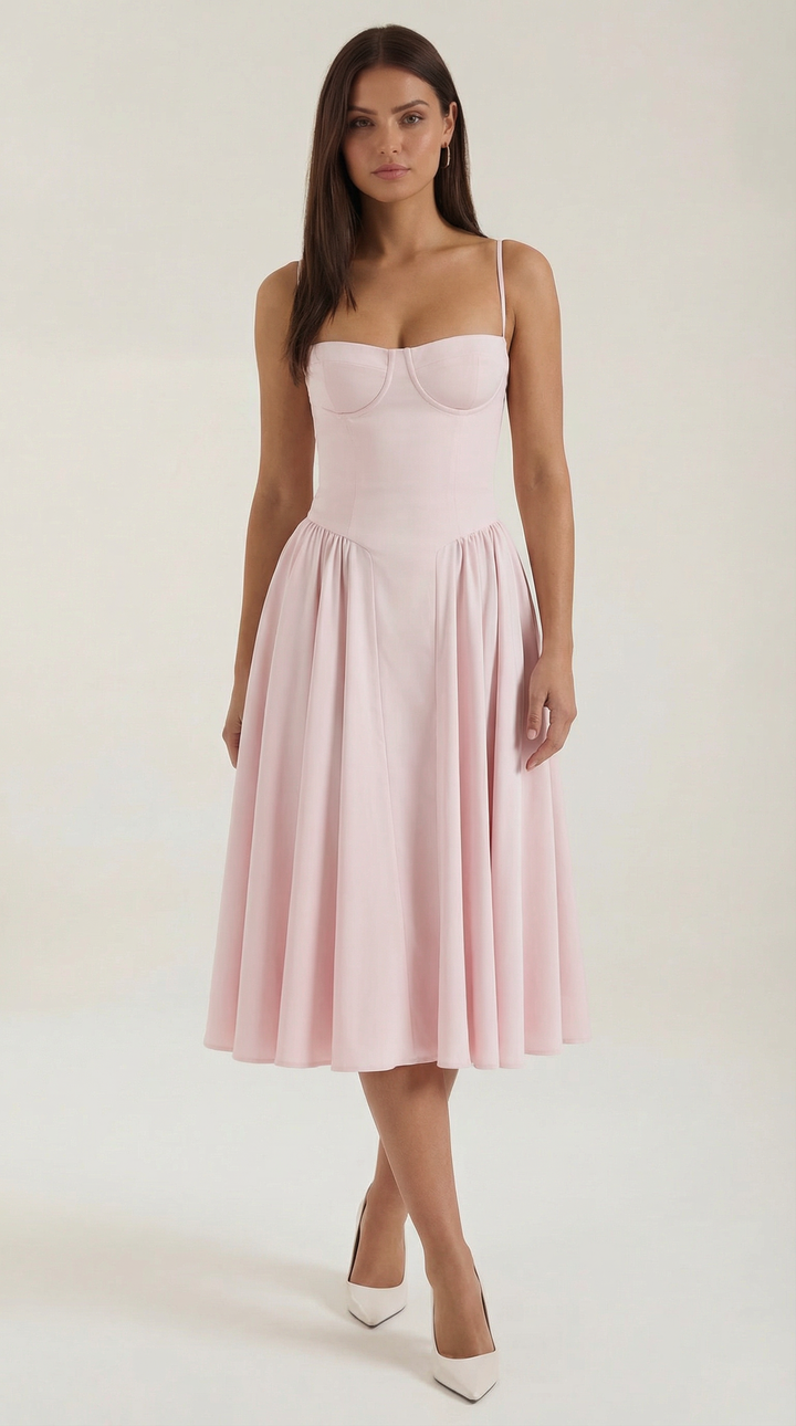 Ulva | Women’s Floral Corset Midi Dress – Sweetheart Neck Summer Dress