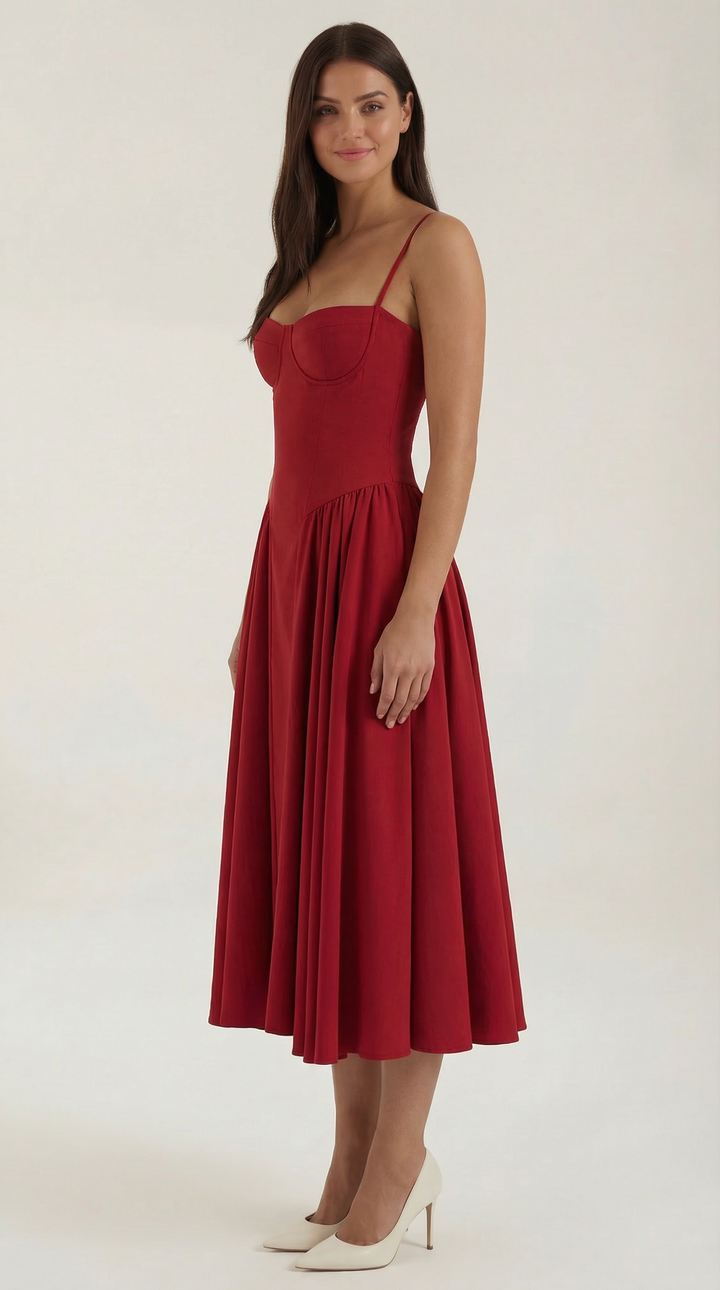 Ulva | Women’s Floral Corset Midi Dress – Sweetheart Neck Summer Dress