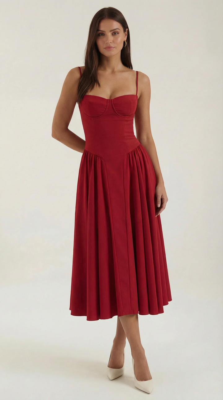Ulva | Women’s Floral Corset Midi Dress – Sweetheart Neck Summer Dress
