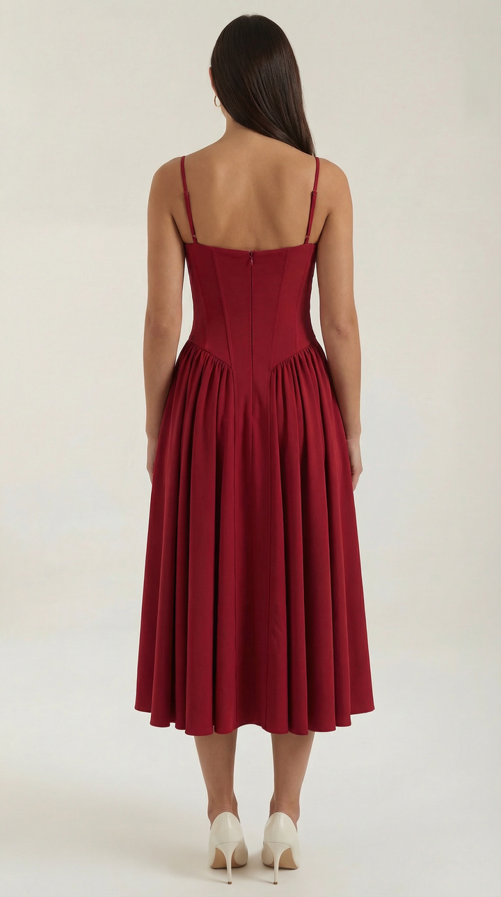 Ulva | Women’s Floral Corset Midi Dress – Sweetheart Neck Summer Dress