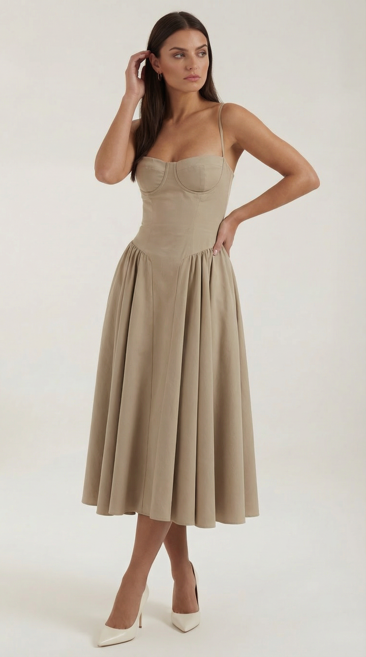 Ulva | Women’s Floral Corset Midi Dress – Sweetheart Neck Summer Dress