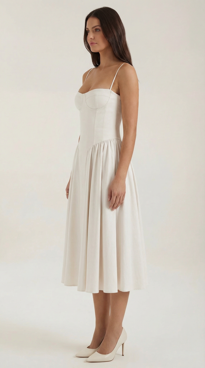 Ulva | Women’s Floral Corset Midi Dress – Sweetheart Neck Summer Dress
