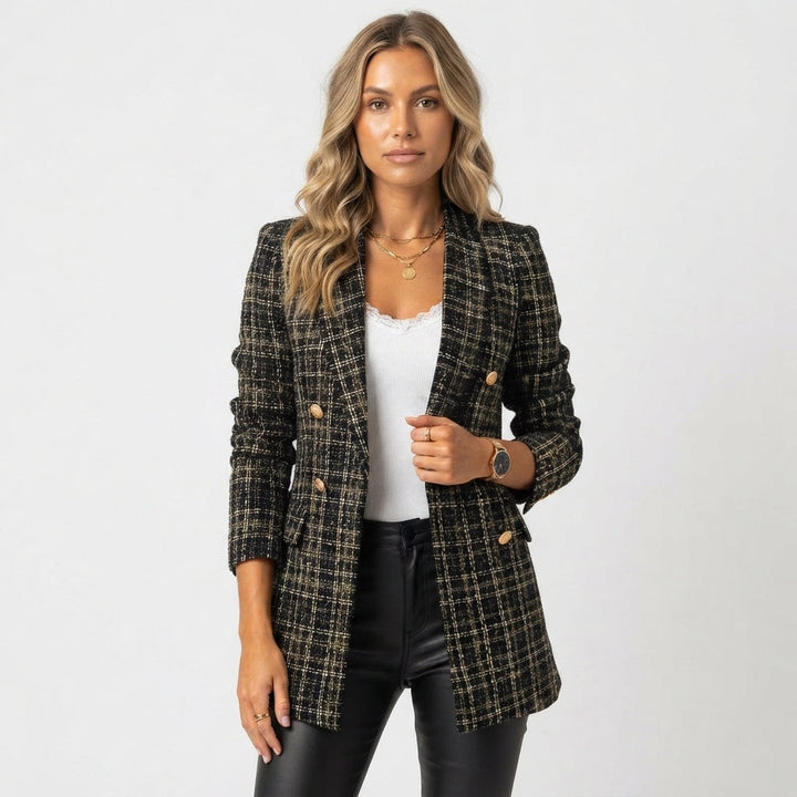 Sophia Adams | Plaid Double-Breasted Blazer Coat For Women