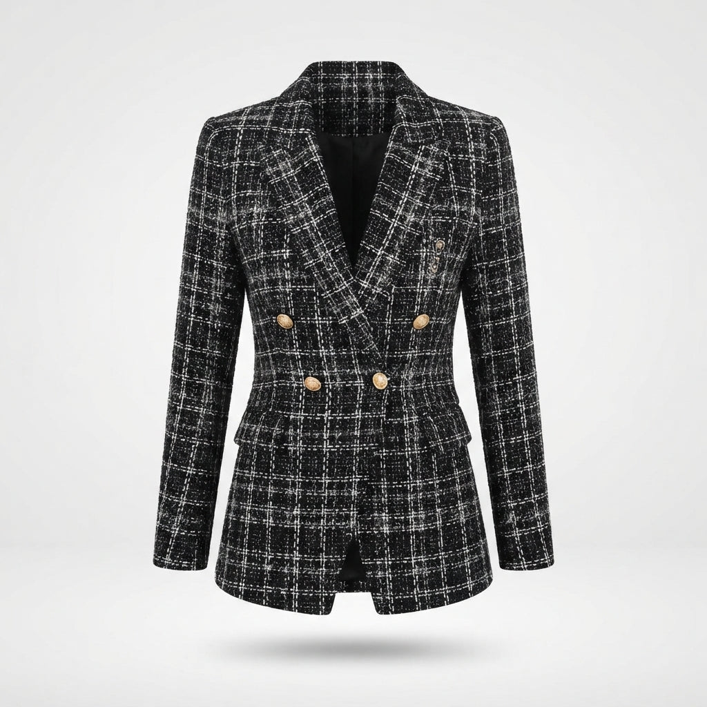 Sophia Adams | Plaid Double-Breasted Blazer Coat For Women