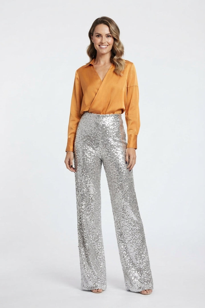 Valentina Rossi | Sequin Straight-Leg Party Pants For Women